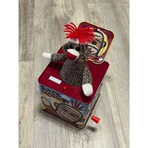 Schylling Sock Monkey Jack in the Box Musical Tin Toy Pop Goes the Weasel